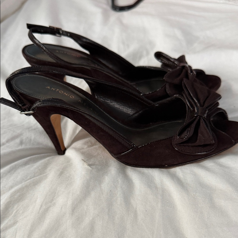 ANTONIO MELANI Dark Brown Bow Slingback Heels
